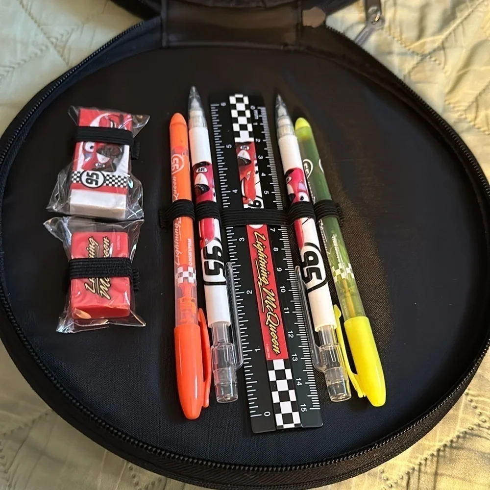Disney Pixar Lightning McQueen Wheel Shape Zipper Stationary Art Supply Organize